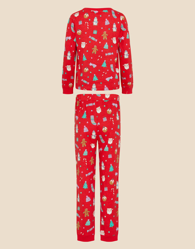Girls Christmas Print Pyjama Set, Red (RED), large