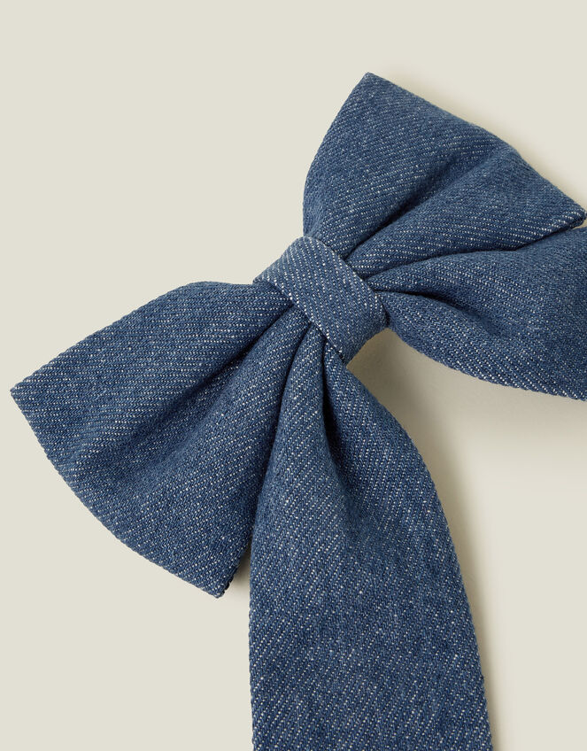 Denim Bow Hair Clip, , large