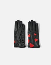Heart Leather Gloves, Black (BLACK), large