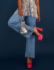 Disco Sequin Drawstring Bag, Silver (SILVER), large