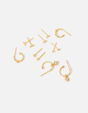 14ct Gold-Plated Hoop and Stud 12 Pack, , large