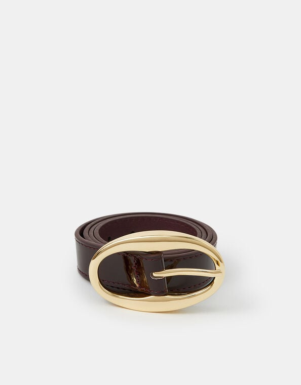 Oval Buckle Patent Belt, Red (BURGUNDY), large