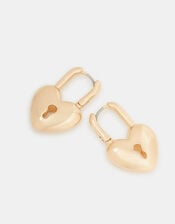 Heart Padlock Huggie Hoop Earrings, , large