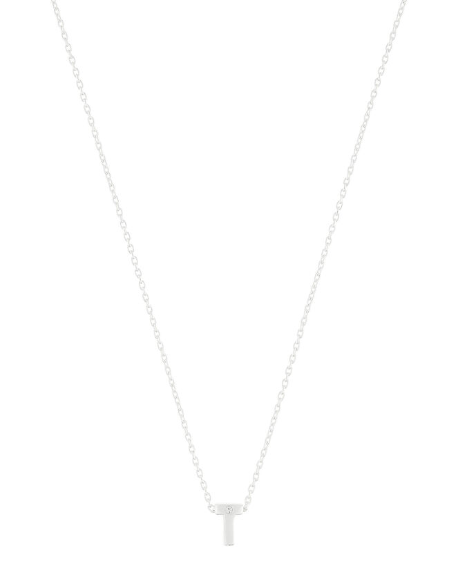 Sterling Silver Sparkle Initial Necklace - T, , large