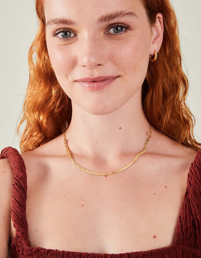 14ct Gold-Plated Star Snake Chain Necklace, , large