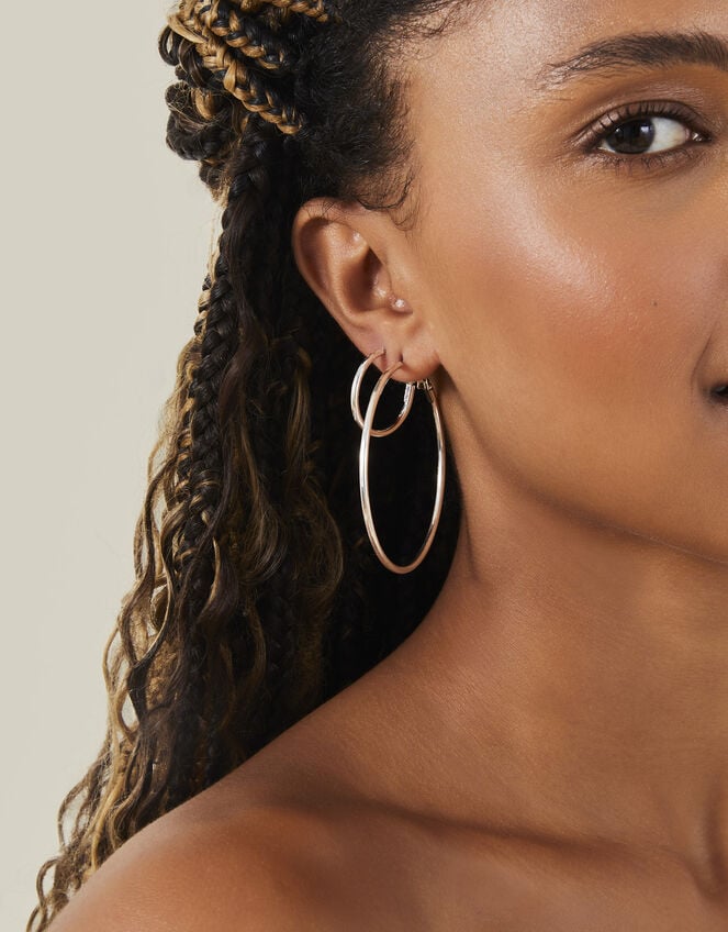 3-Pack Hoop Earrings, Silver (SILVER), large