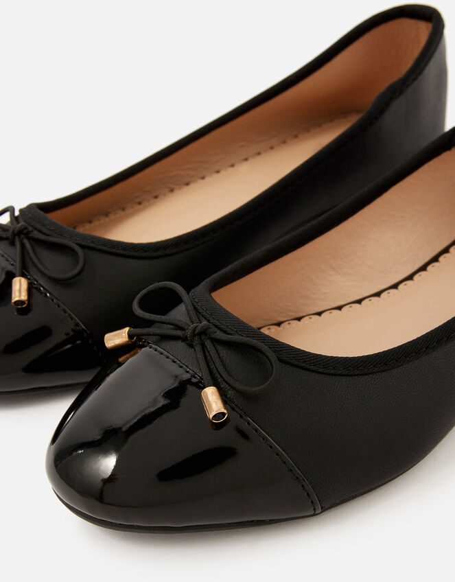 Toe Cap Bow Ballerina Flats, Black (BLACK), large