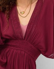 Crochet Trim Mini Kaftan, Red (BURGUNDY), large