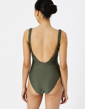 Lace Up Rib Swimsuit, Green (KHAKI), large