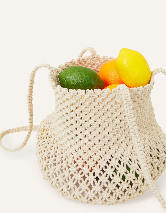 Macrame Bucket Shoulder Bag, Cream (CREAM), large