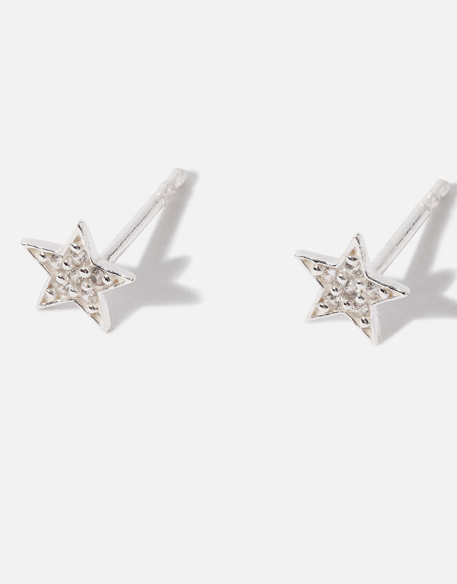 Sterling Silver Sparkle Star Stud Earrings , , large