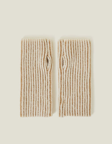 Rib Knit Fingerless Gloves, Natural (NATURAL), large