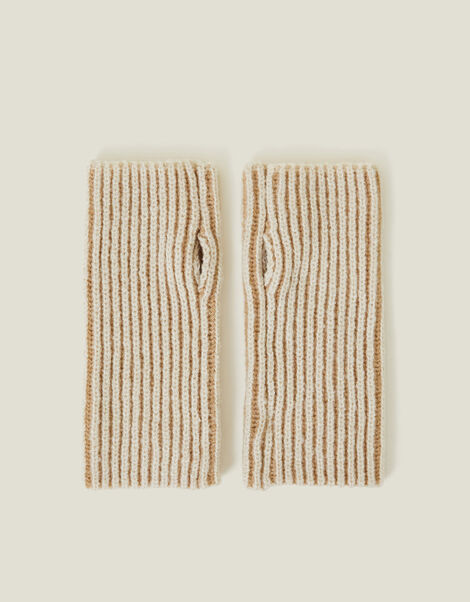 Rib Knit Fingerless Gloves, Natural (NATURAL), large