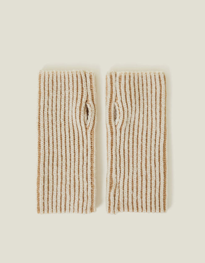 Rib Knit Fingerless Gloves, Natural (NATURAL), large