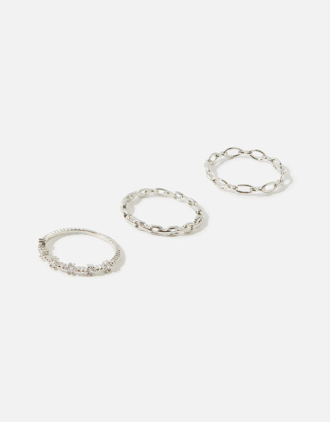 Platinum-Plated Stacking Rings Set of Three, Silver (SILVER), large