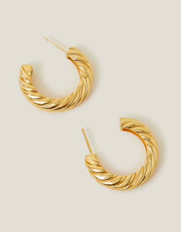 14ct Gold-Plated Twist Chunky Hoop Earrings, , large