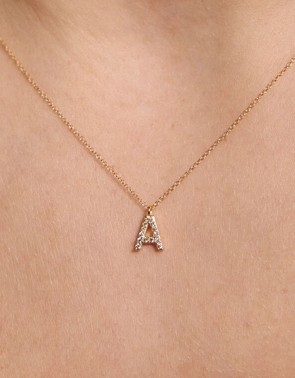 Lab Grown Diamond Pav&eacute; Initial Pendant Necklace 9ct Gold, Gold (GOLD), large