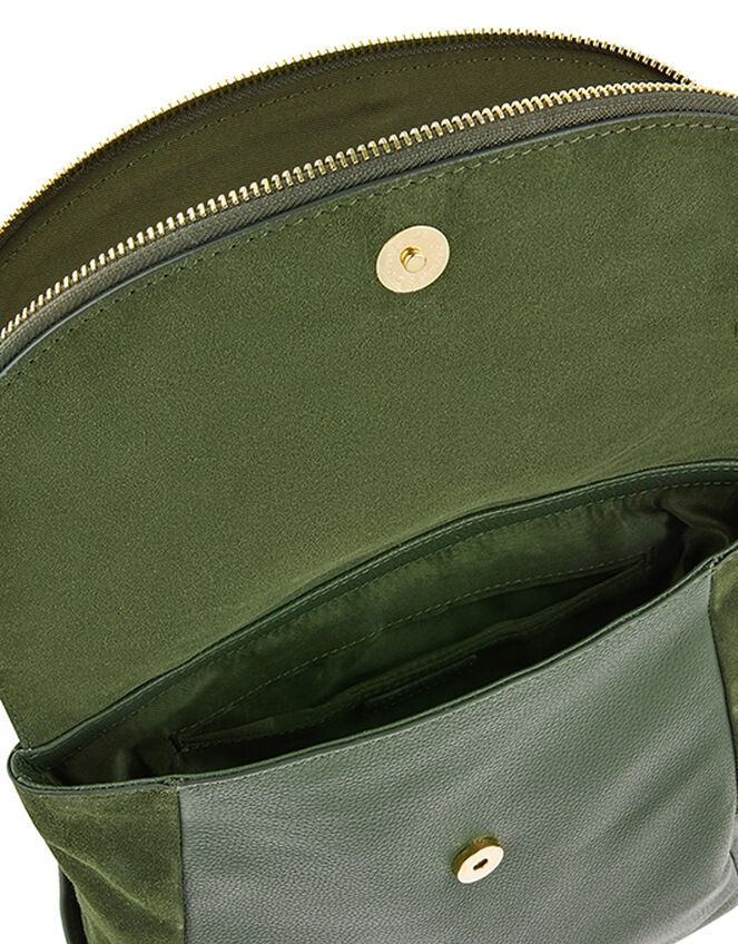 Isabel Zip Flap Leather Backpack, Green (KHAKI), large