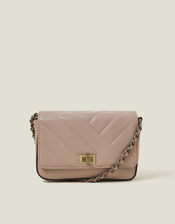 Chain Strap Faux Leather Cross-Body Bag, Mink (MINK), large