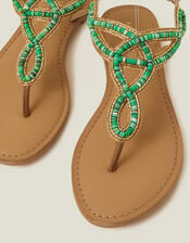 Beaded Cut-Out Sandals, Green (GREEN), large