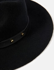 Mila Fedora Hat in Pure Wool, Black (BLACK), large