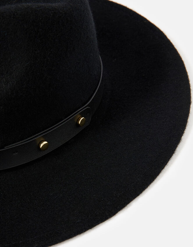 Mila Fedora Hat in Pure Wool, Black (BLACK), large