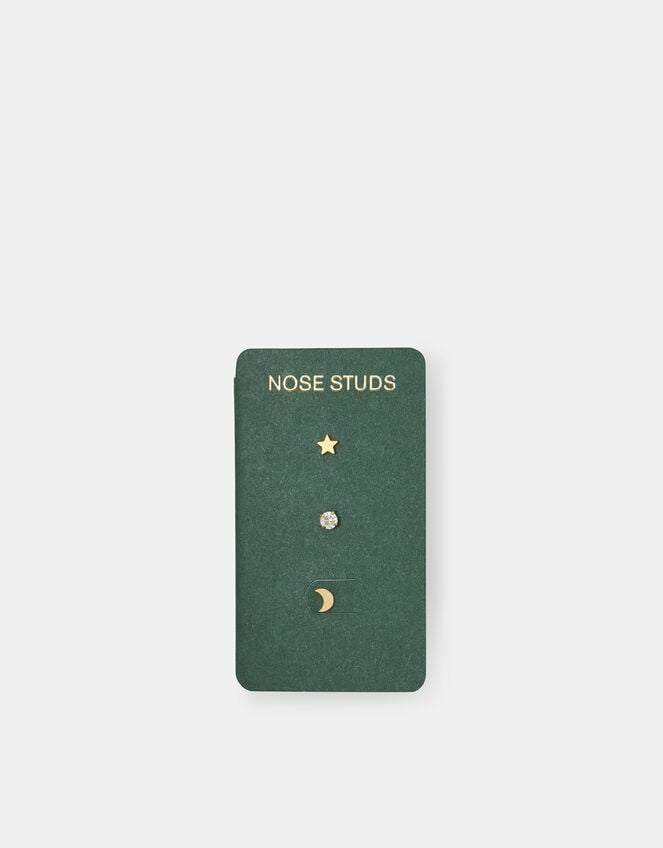 3-Pack 14ct Gold-Plated Surgical Steel Celestial Nose Studs, , large