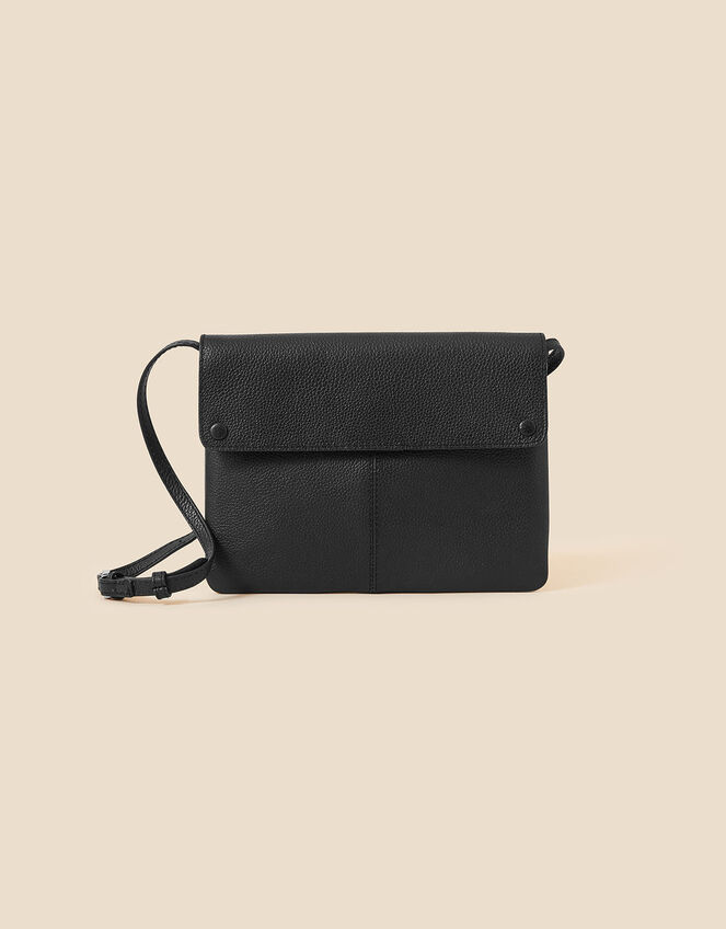 Leather Cross-Body Messenger Bag, Black (BLACK), large