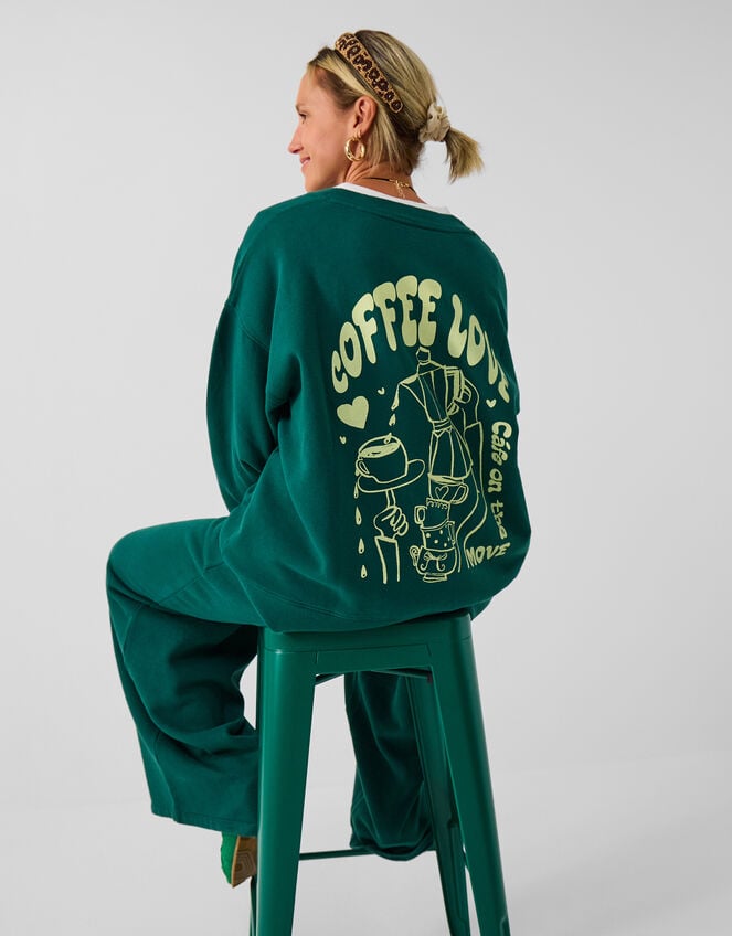 Accessorize x Good Manners Oversized Coffee Love Graphic Sweatshirt​, Green (GREEN), large
