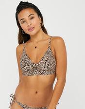 Leopard Tie-Front Triangle Bikini Top, Leopard (LEOPARD), large