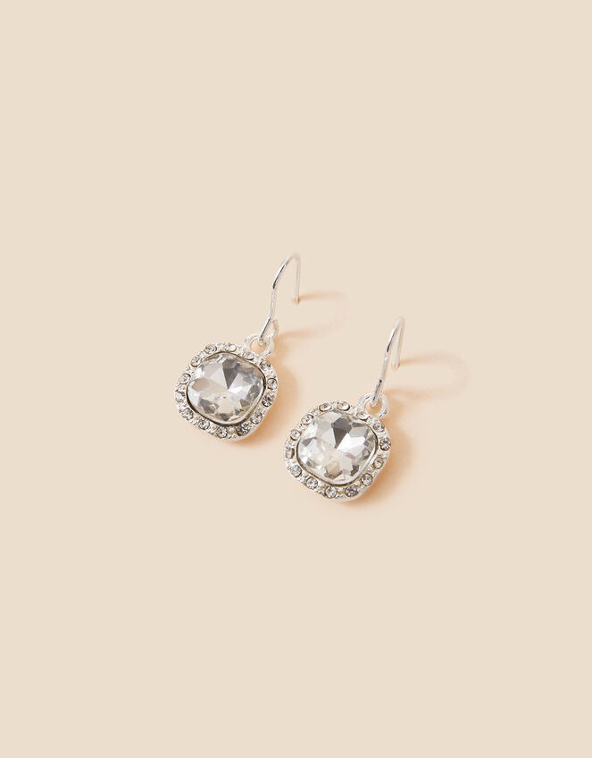 Square Crystal Halo Drop Earrings, , large