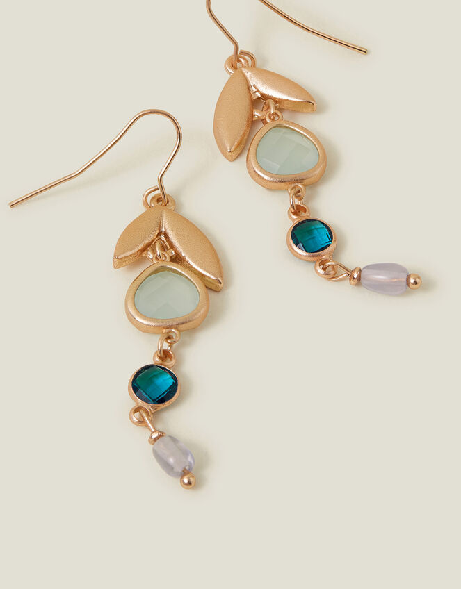 Long Leaf Gemstone Drop Earrings, , large