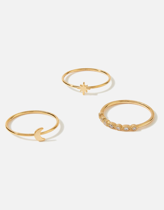 Gold-Plated Star Moon Stacking Band Ring Set, Gold (GOLD), large