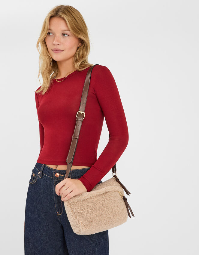 Faux Shearling Crossbody Bag, , large