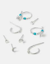 4-Pack Sterling Silver-Plated Celestial Stud & Hoop Earrings, , large