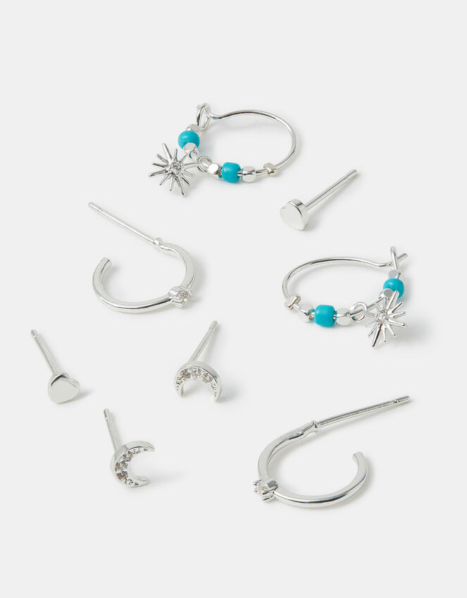 4-Pack Sterling Silver-Plated Celestial Stud & Hoop Earrings, , large