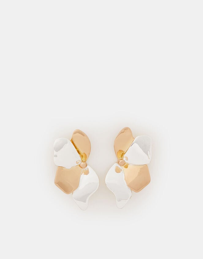 Mixed Metal Flower Stud Earrings, , large