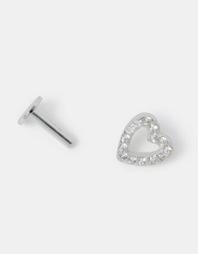 Sterling Silver Heart Flatback Stud, , large