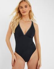 Stitch Cross-Back Plunge Swimsuit, Black (BLACK), large