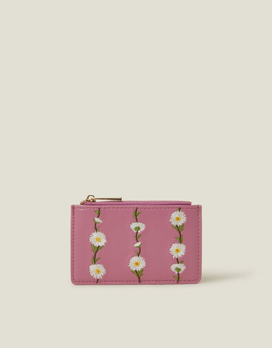 Embroidered Daisy Card Holder, Pink (PINK), large