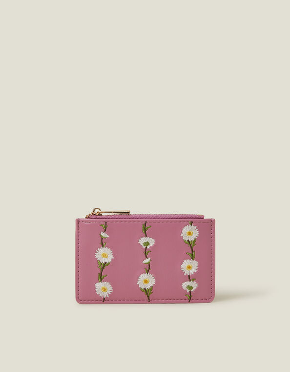 Embroidered Daisy Card Holder, Pink (PINK), large