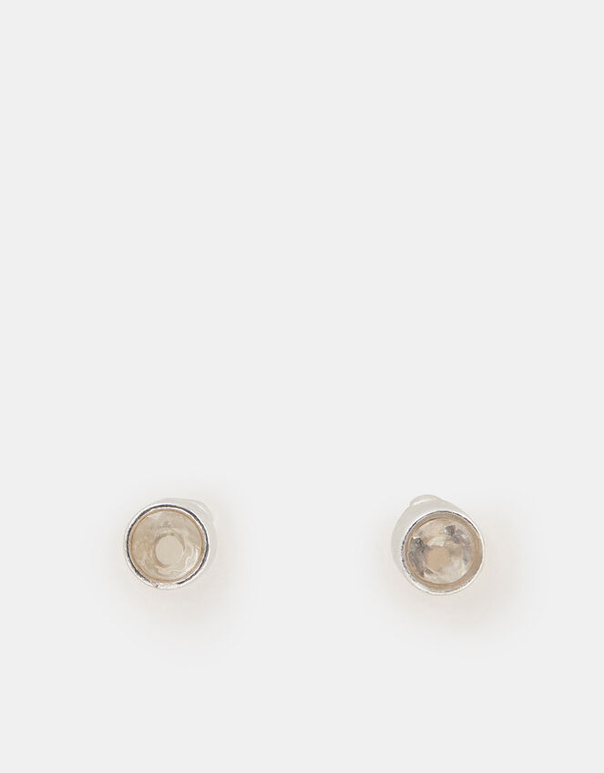 Sterling Silver Healing Stone Stud Earrings, Clear (CLEAR), large