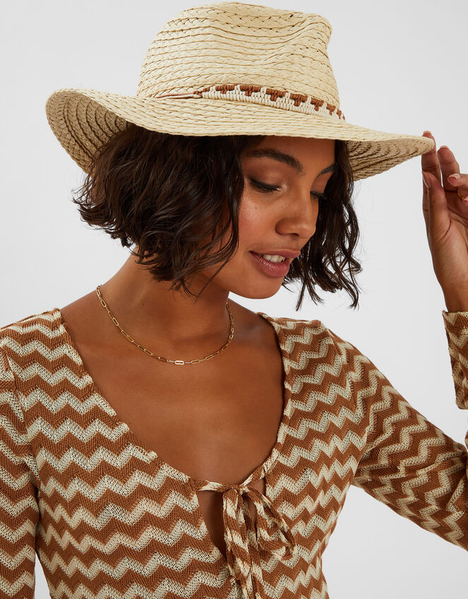 Western Straw Fedora Hat, , large