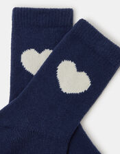 Heart Print Socks, Blue (NAVY), large