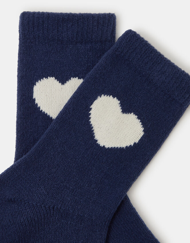 Heart Print Socks, Blue (NAVY), large