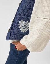Heart Quilted Denim Waistcoat, DENIM, large