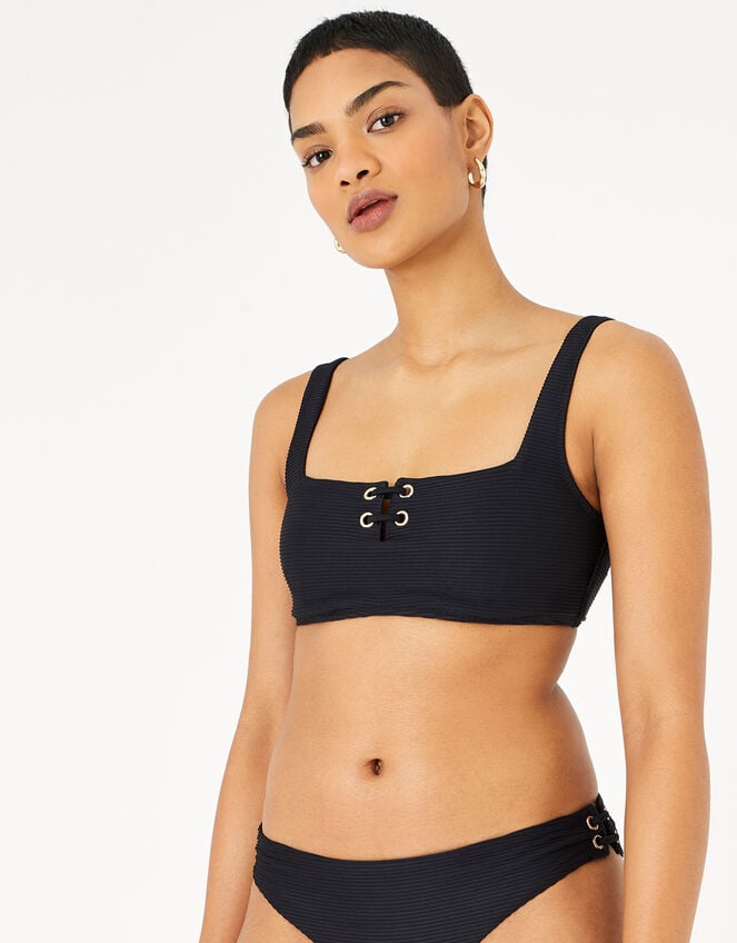 Eyelet Detail Bikini Crop Top, Black (BLACK), large