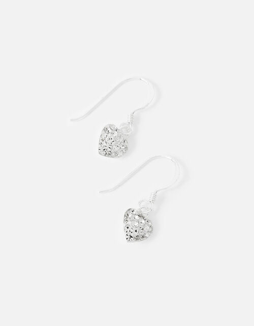 Sterling Silver Sparkle Heart Charm Earrings, , large