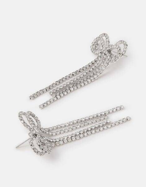 Diamanté Bow Drop Earrings, , large