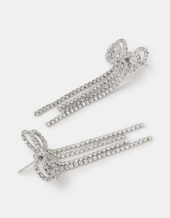 Diamanté Bow Drop Earrings, , large